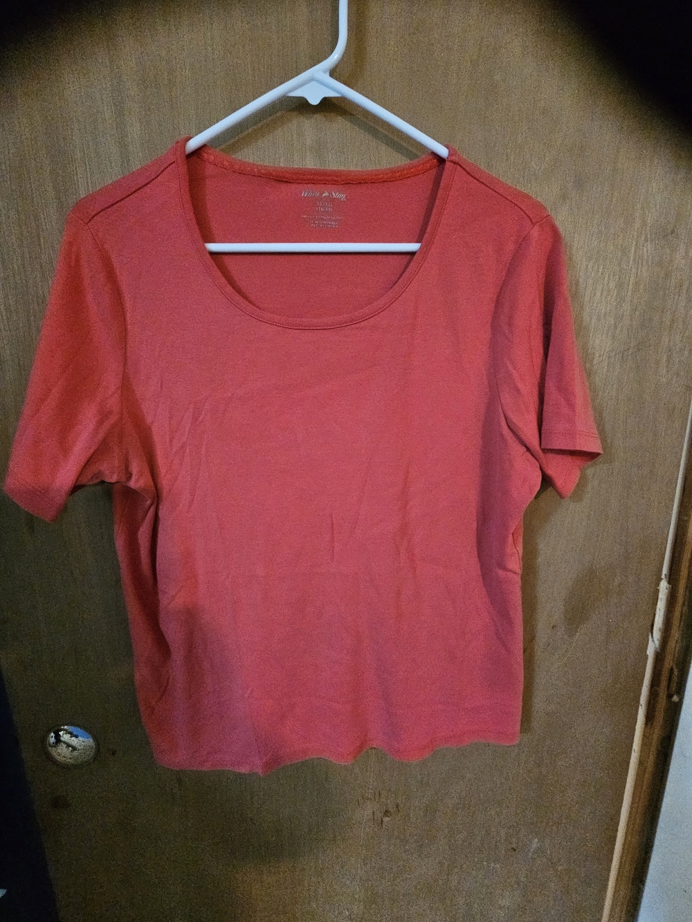 White Stag Scoop Neck Short Sleeve Tee in Coral Red